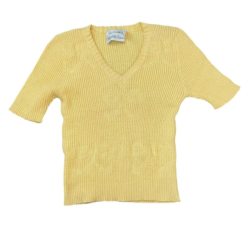 Saks Fifth Avenue Yellow Knit Bow Sweater 100% cotton sz S